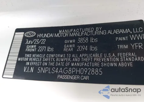 2023 Hyundai Elantra Sel z USA, uszkodzony, nr VIN 5NPLS4AG8PH092885